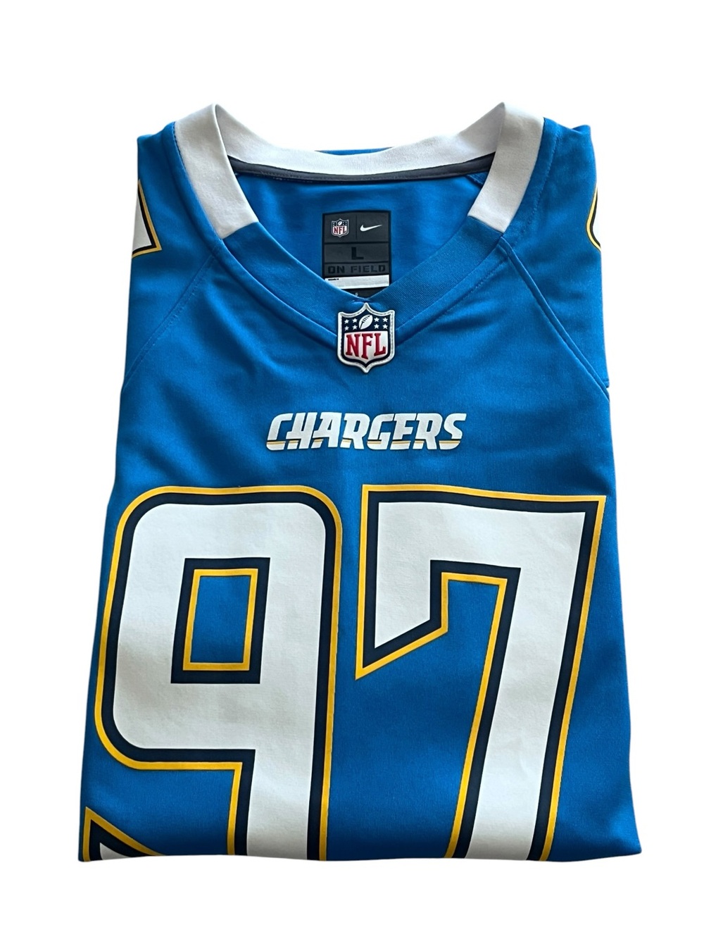 NFL Blue and White V-neck Game Jersey with NFL Shield